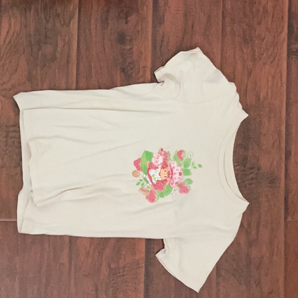 Cream and Green Short Sleeve Tee with Floral Accent